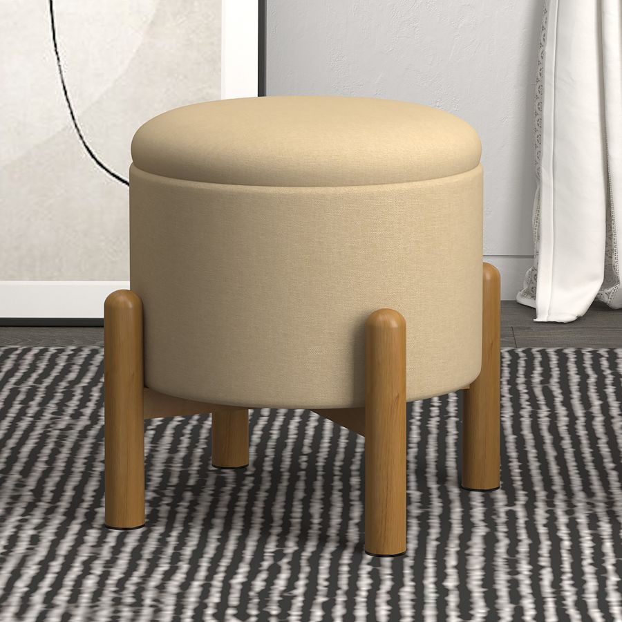 Pouf de rangement rond Heidi en beige et naturel ( Meuble Mtl )