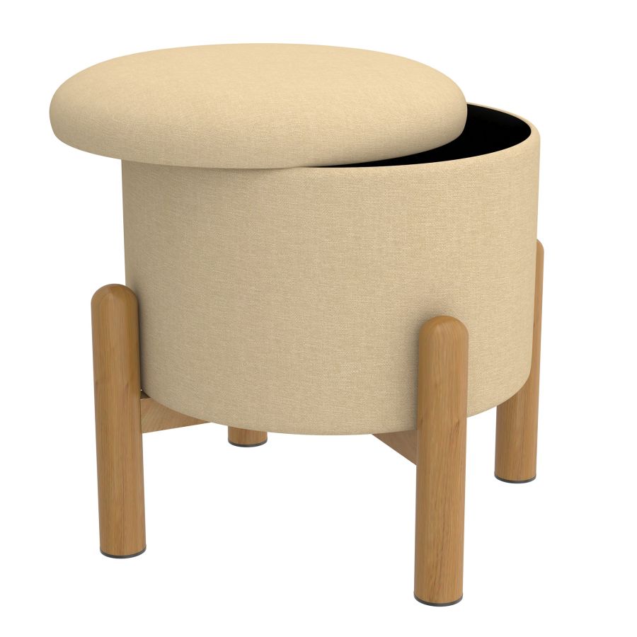 Pouf de rangement rond Heidi en beige et naturel ( Meuble Mtl ) 