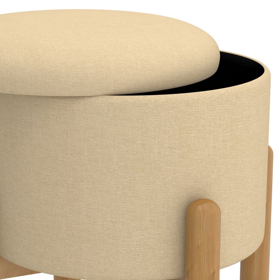 Pouf de rangement rond Heidi en beige et naturel ( Meuble Mtl )