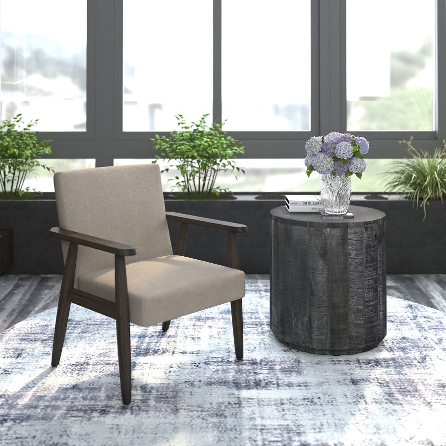 Chaise d'appoint Huxly en beige et brun patiné ( Meuble Mtl )