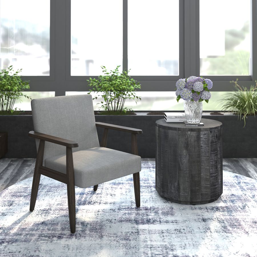 Chaise d'appoint Huxly en gris et brun patiné ( Meuble Mtl )
