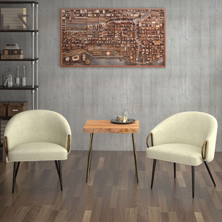Chaise d'appoint Zita en similicuir ivoire vintage et noir et ou vieilli ( Meuble Mtl )