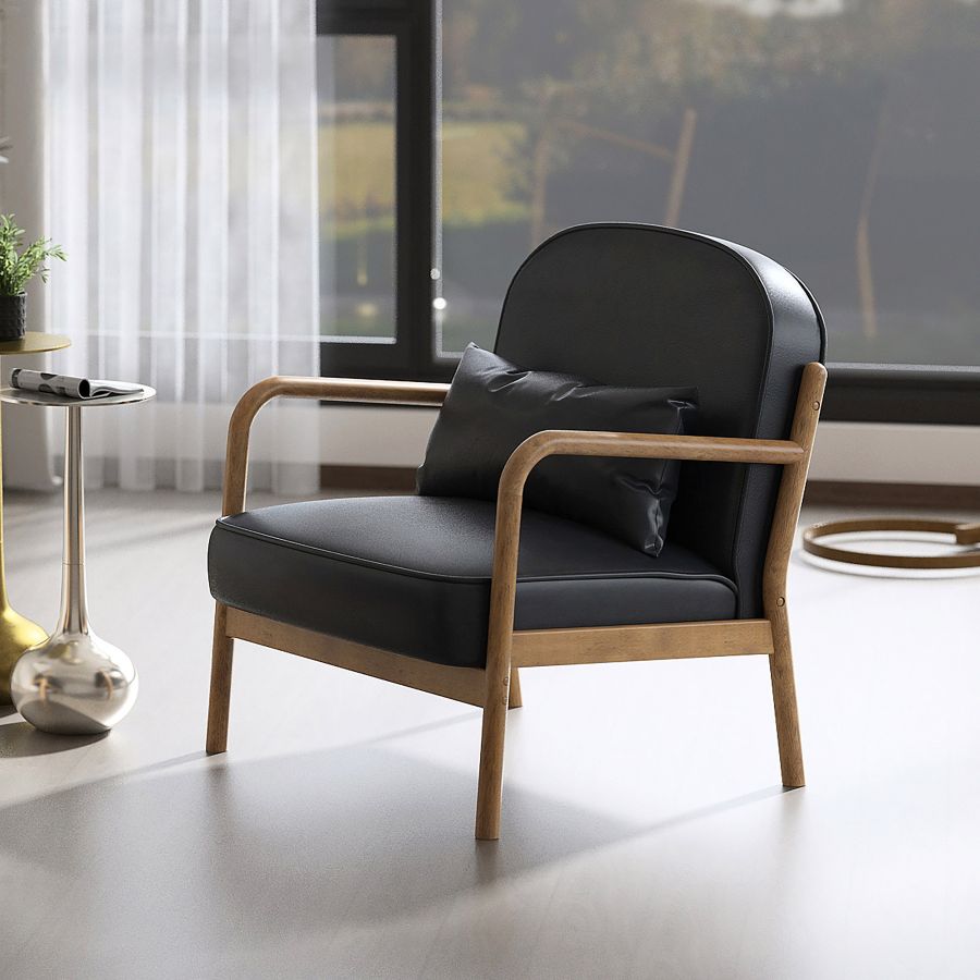 Chaise d'appoint Fani, simili cuir noir et noyer
