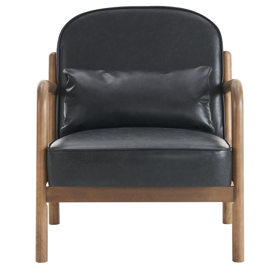 Chaise d'appoint Fani, simili cuir noir et noyer