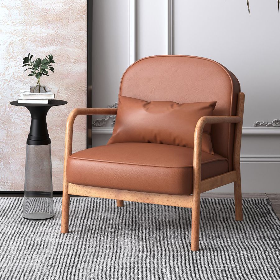 Chaise d'appoint Fani, simili cuir en selle et noyer