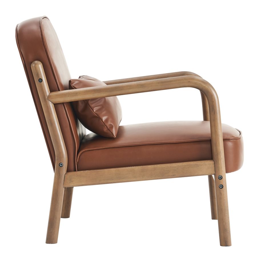 Chaise d'appoint Fani, simili cuir en selle et noyer