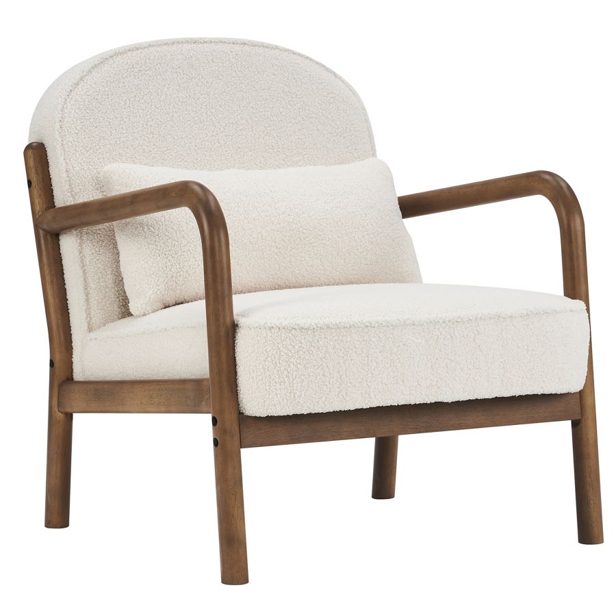 Chaise d'appoint Fani, tissu boucle blanc et noyer
