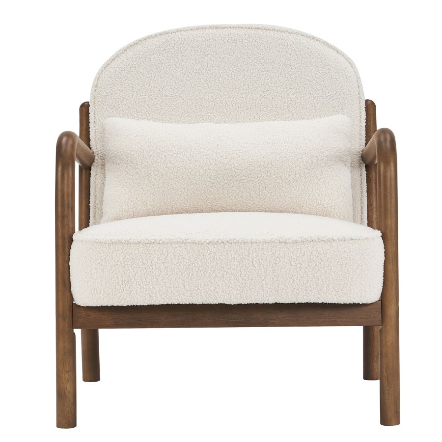 Chaise d'appoint Fani, tissu boucle blanc et noyer