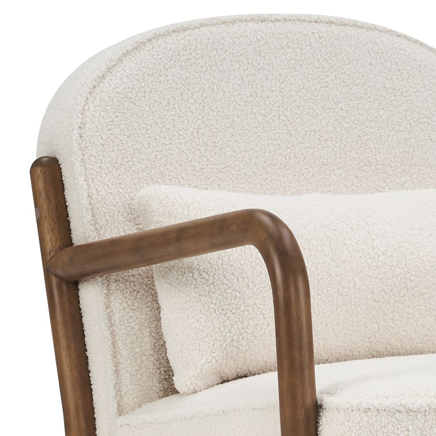 Chaise d'appoint Fani, tissu boucle blanc et noyer