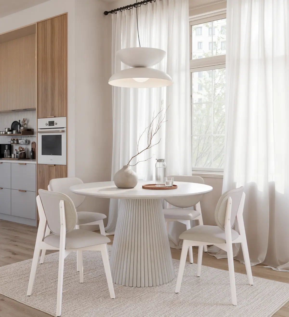 Table à manger ronde en bois Akira - Fini Blanc Lavé