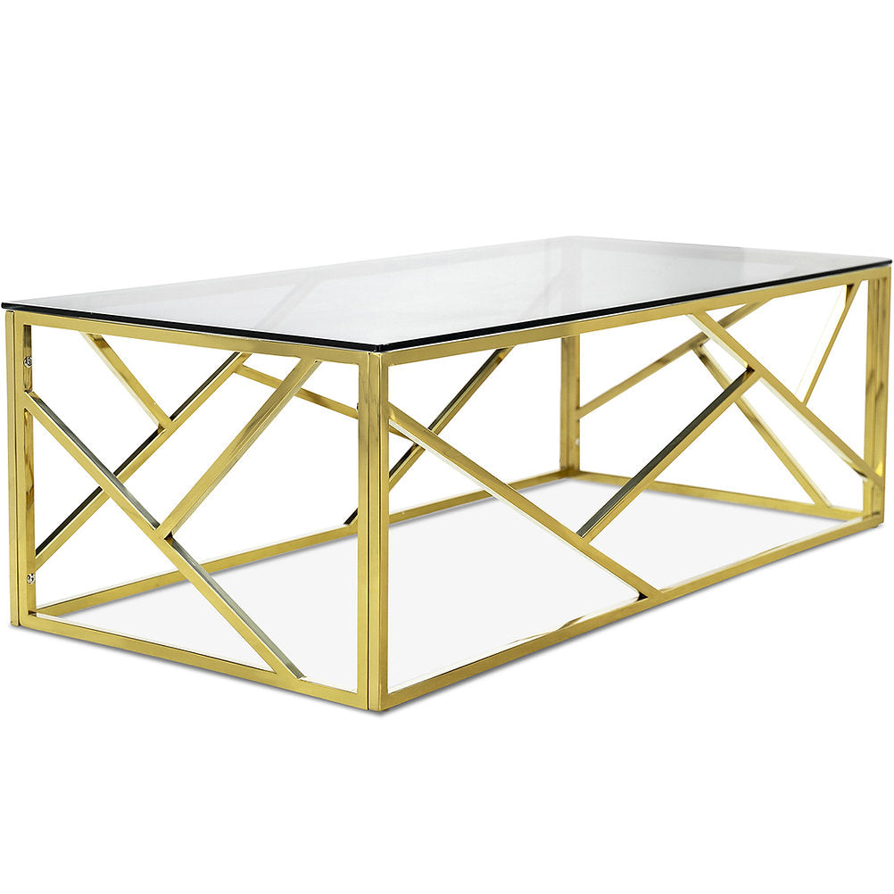 Ensemble de table basse avec verre trempé transparent et cadre doré ( Meuble Mtl )