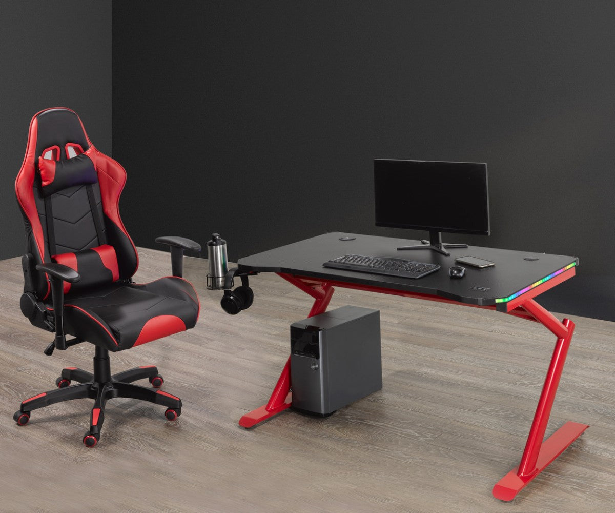 ENSEMBLE BUREAU ET CHAISE GAMING, NOIR/ROUGE ( Meuble Mtl )