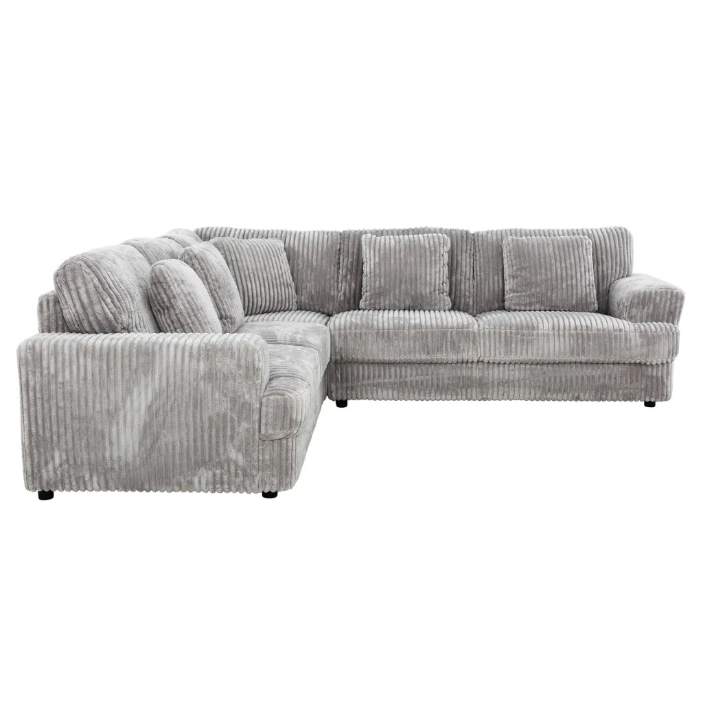 Sofa Sectionnel de Coin Gris Teddy à Texture Côtelée