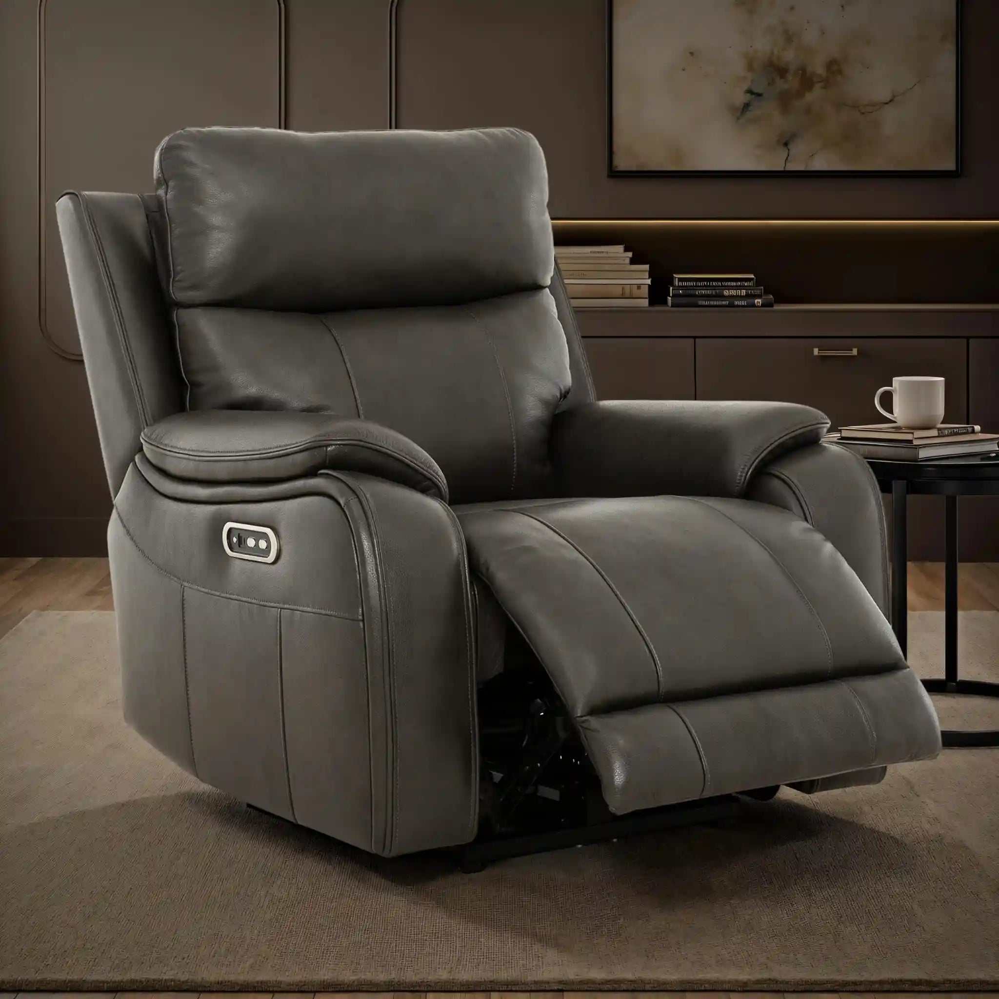 Primo Brindle Fauteuil Berçant Inclinable Électrique Cuir Anthracite