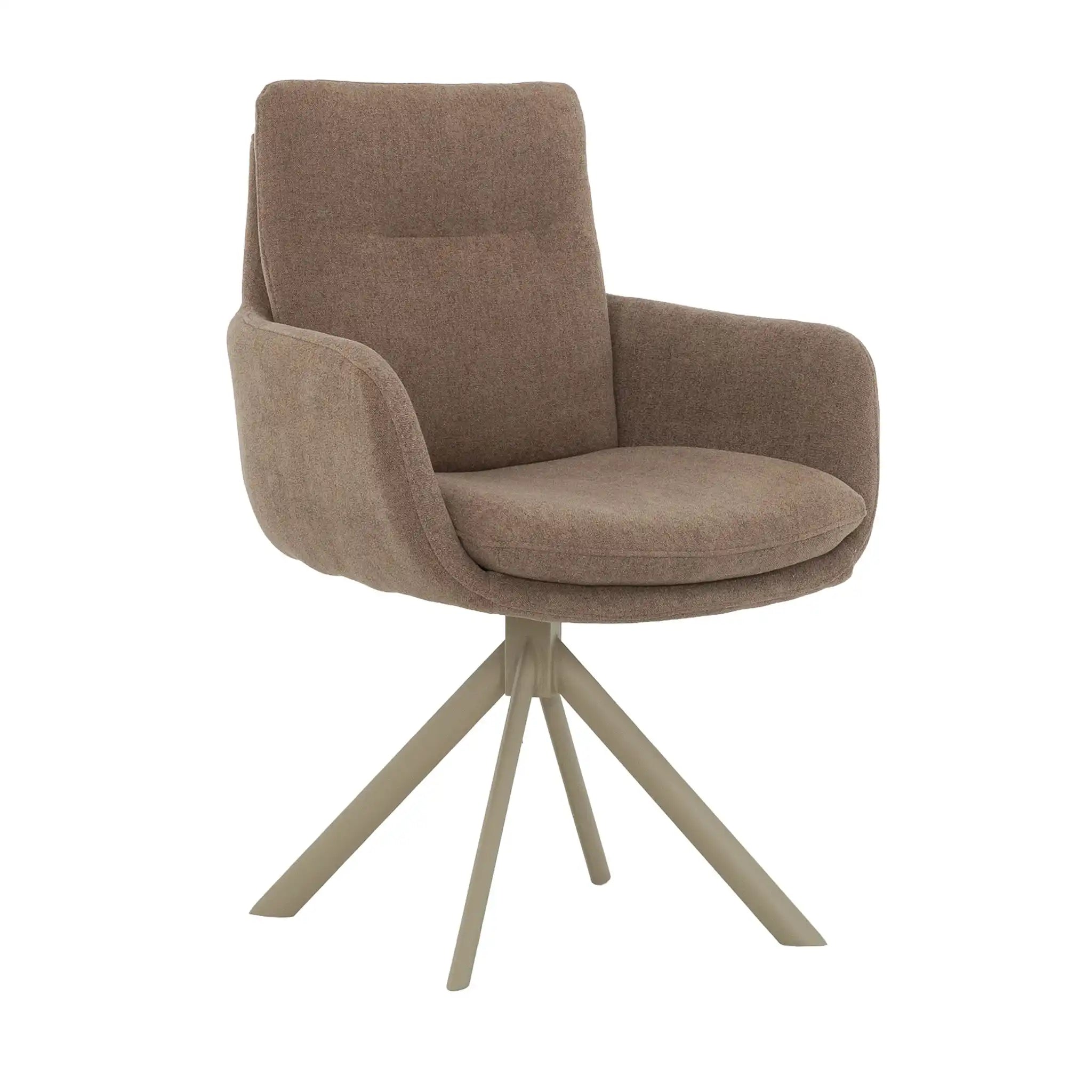 Primo Ensemble de 2 Chaises Salle à Manger avec Accoudoirs - Tissu Brun