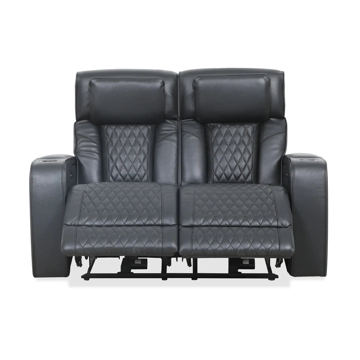 Canapé inclinable Colton en cuir noir électrique avec console