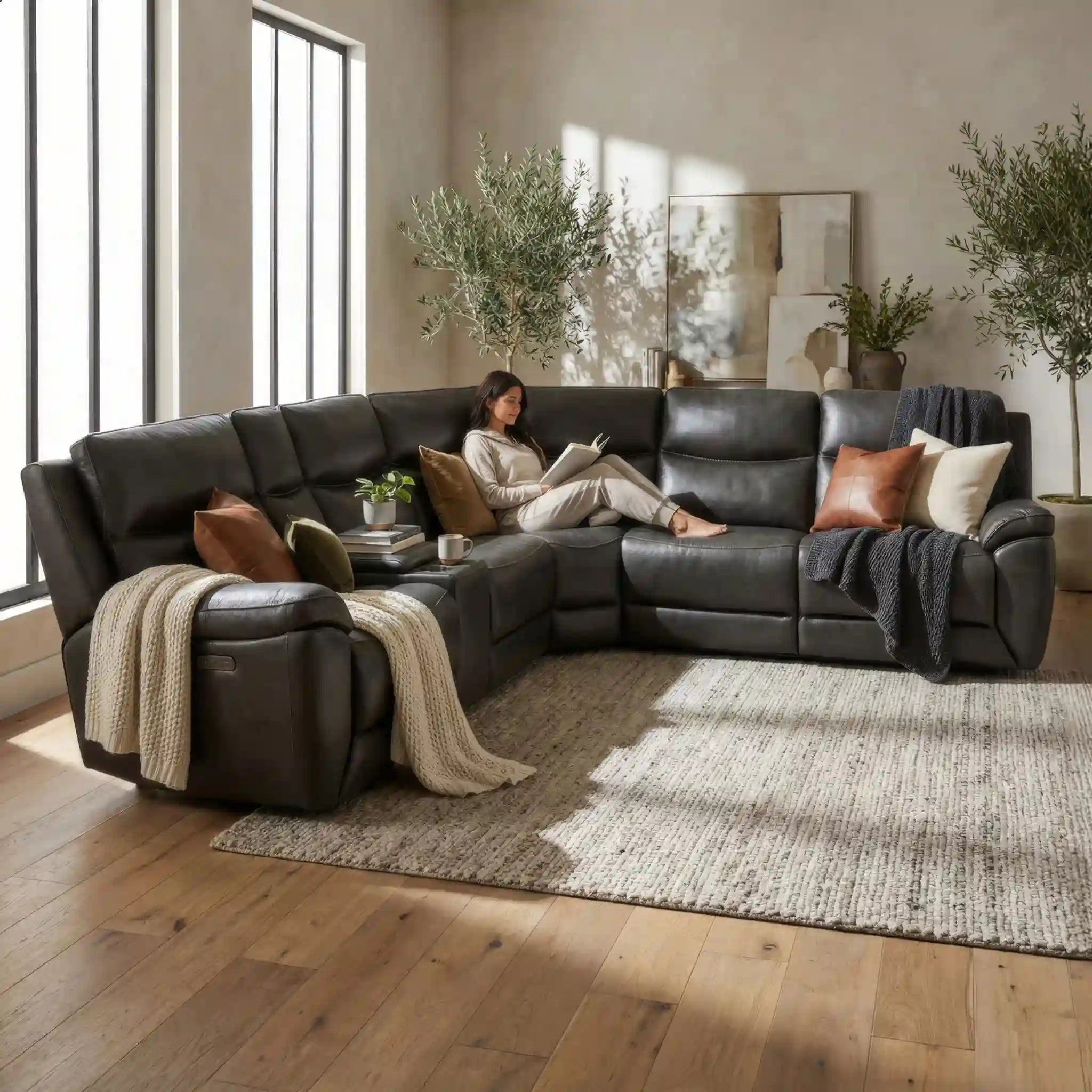 Primo Knox Sofa avec Assises Inclinables Électriques 6 Pièces Cuir Espresso