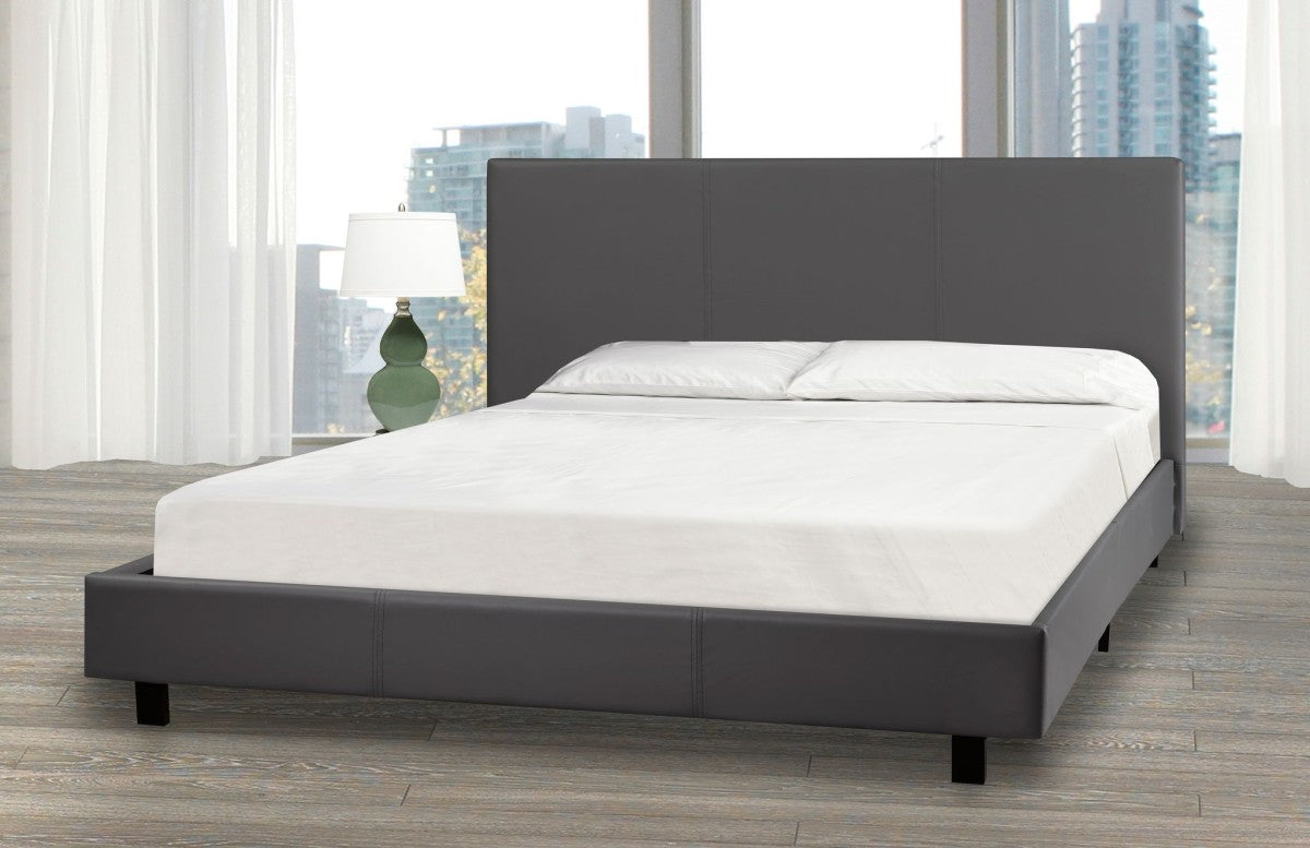 Combo Lit Queen en Similicuir Gris + Matelas à ressorts Bonnell