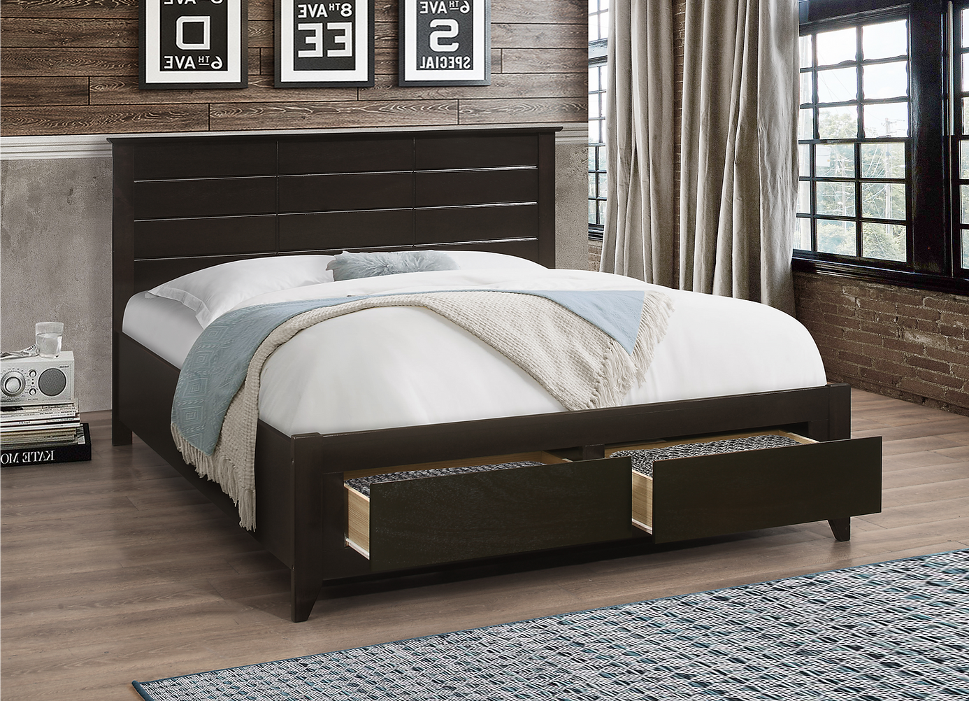 Lit Espresso avec Tiroirs de Rangement, Support de Matelas Inclus