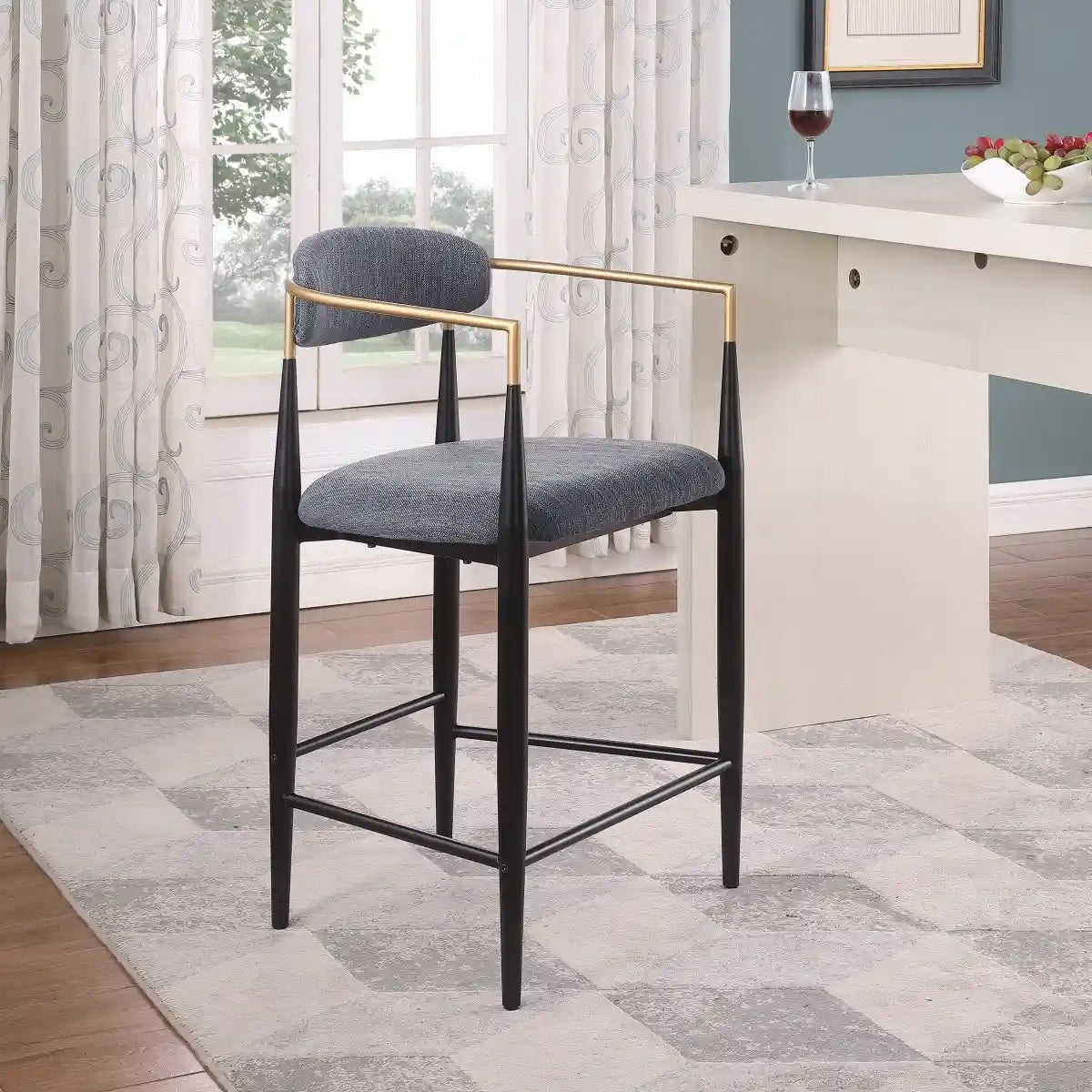 Mykos : Duo de Tabourets Gris avec Structure Noir et Or