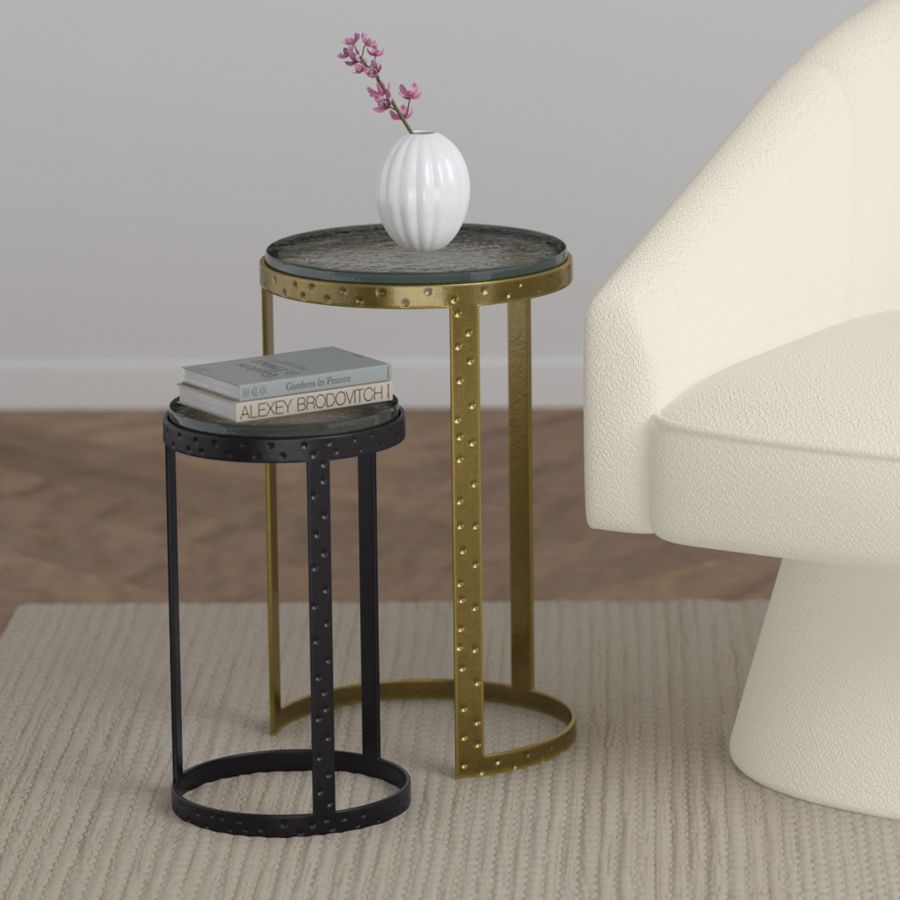 Ensemble de table d'appoint Ares 2 pièces en noir et or antique