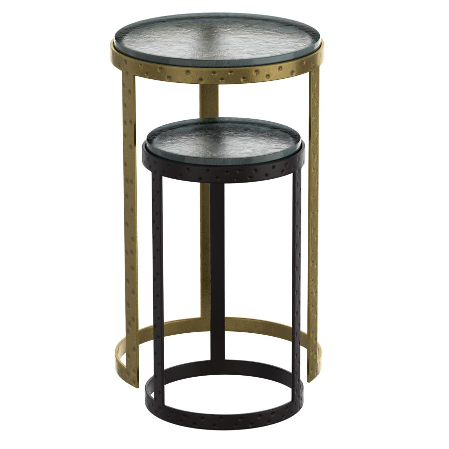 Ensemble de table d'appoint Ares 2 pièces en noir et or antique