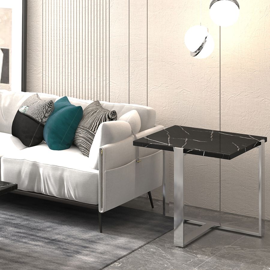 Table d'appoint Veno en noir et argent ( Meuble Mtl )