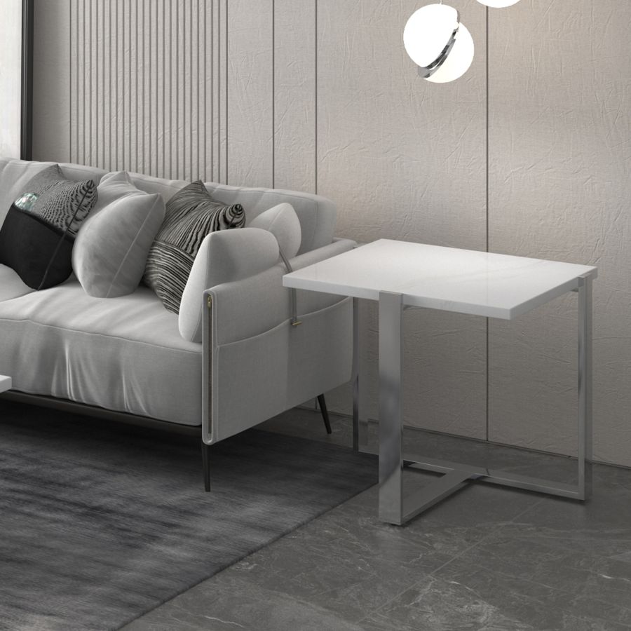 Table d'appoint Veno en blanc et argent( Meuble Mtl )