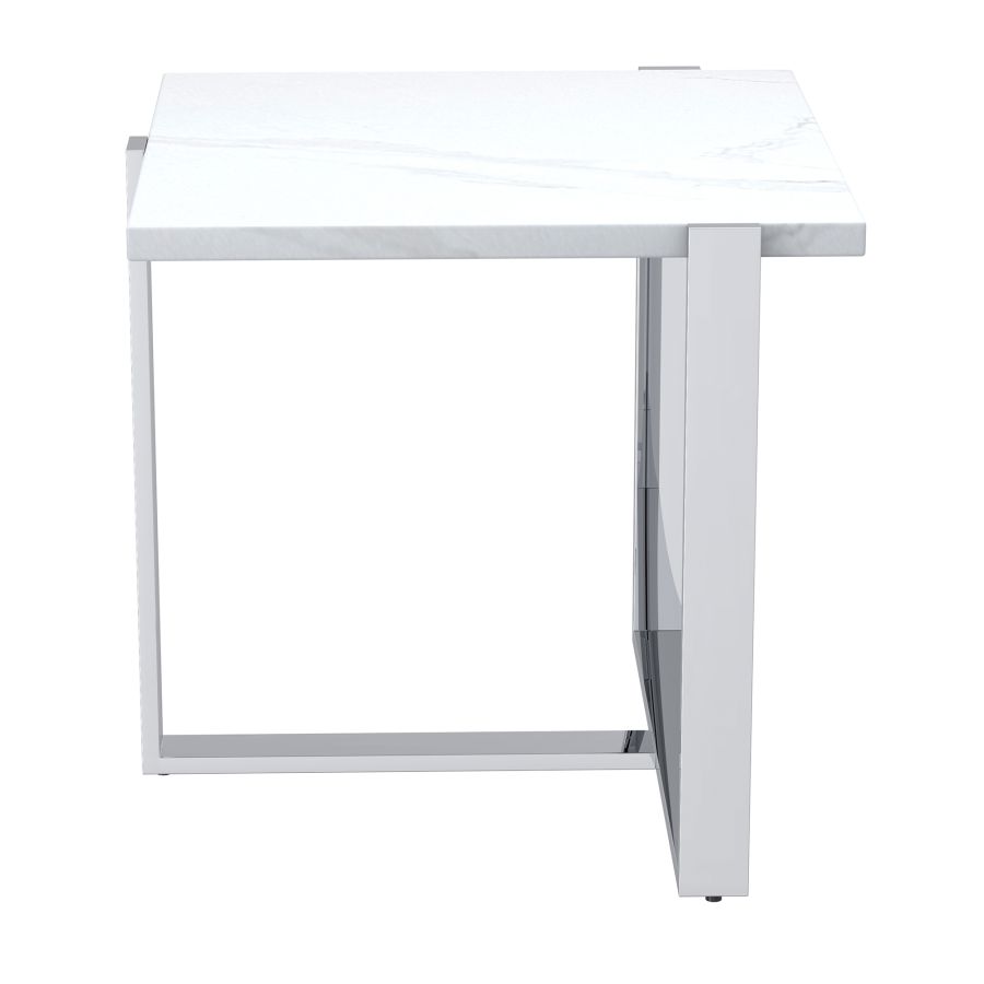 Table d'appoint Veno en blanc et argent( Meuble Mtl )