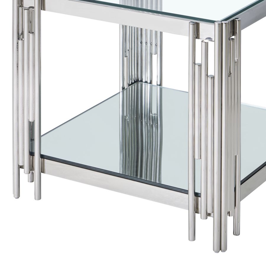 Grande table d'appoint Estrel en argent ( Meuble Mtl )