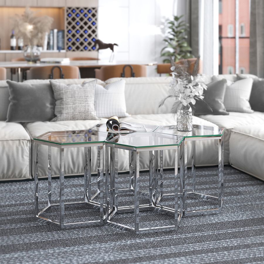 Ensemble de table d'appoint Fleur 4 pièces en argent ( Meuble Mtl ) 