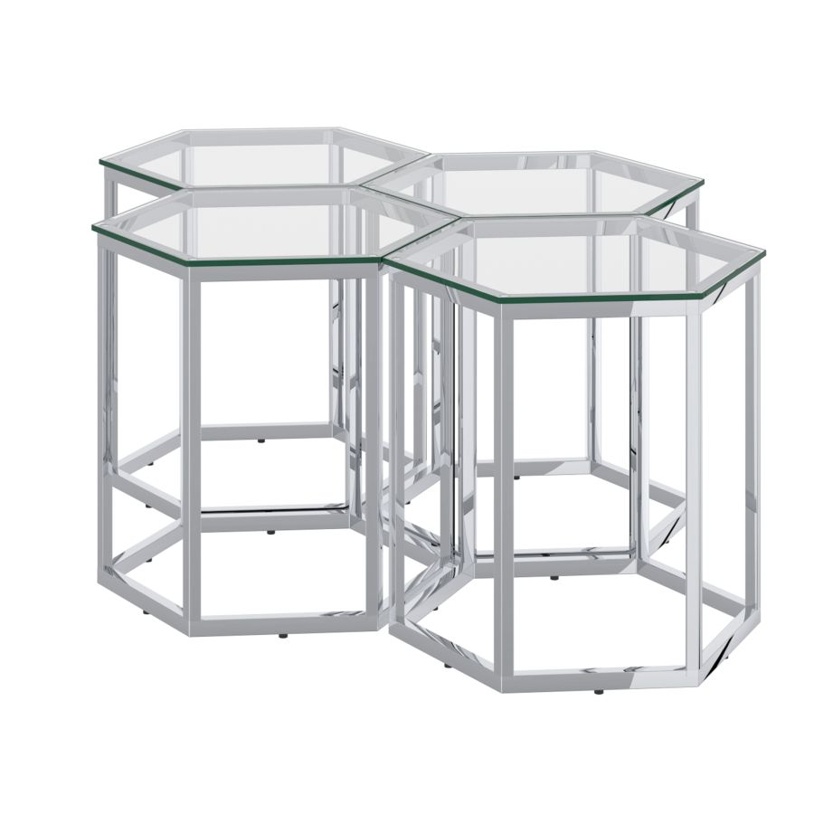 Ensemble de table d'appoint Fleur 4 pièces en argent ( Meuble Mtl ) 