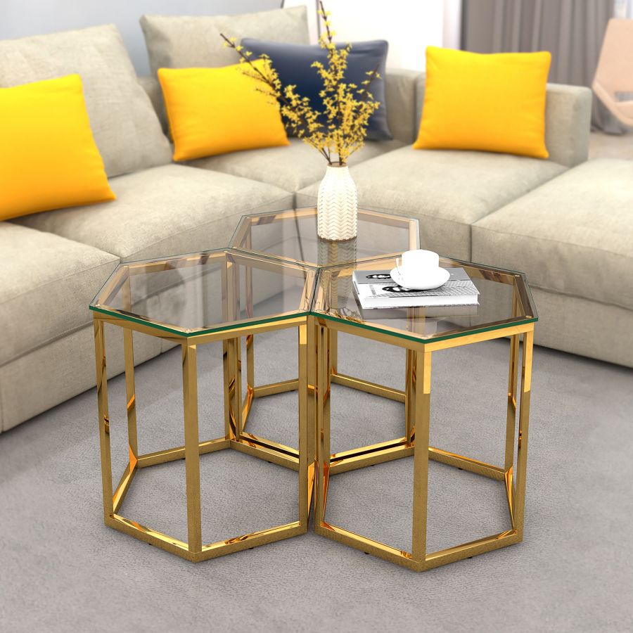 Ensemble de table d'appoint 3 pièces Fleur en or ( Meuble Mtl )