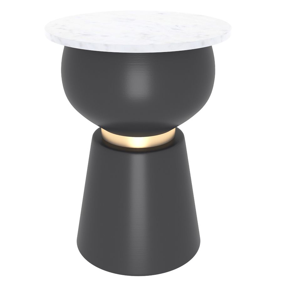Table d'appoint Alora en noir et blanc et or brossé