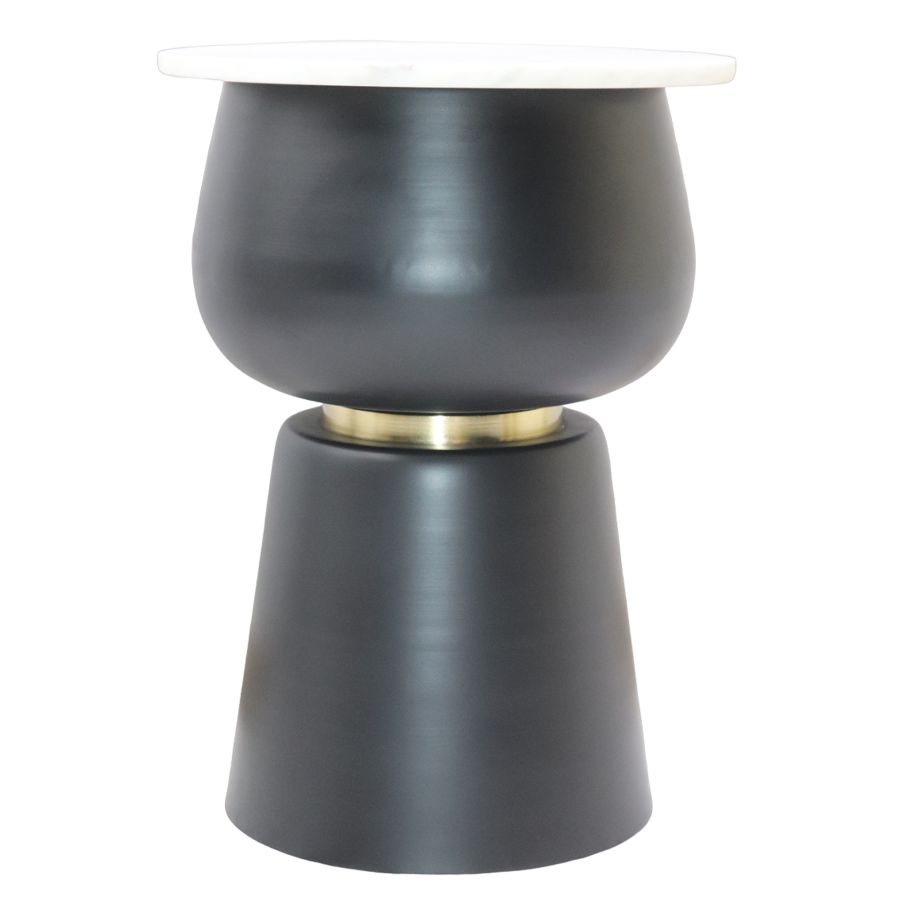 Table d'appoint Alora en noir et blanc et or brossé