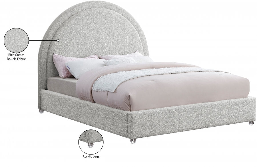 Lit Rembourré Design Contemporain - Tissu Boucle Crème, Acrylique, Matelas