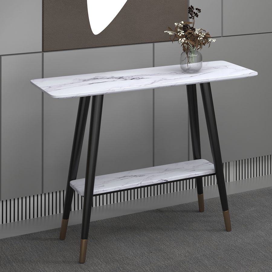 Table console Emery à 2 niveaux en faux marbre blanc ( Meuble Mtl ) 