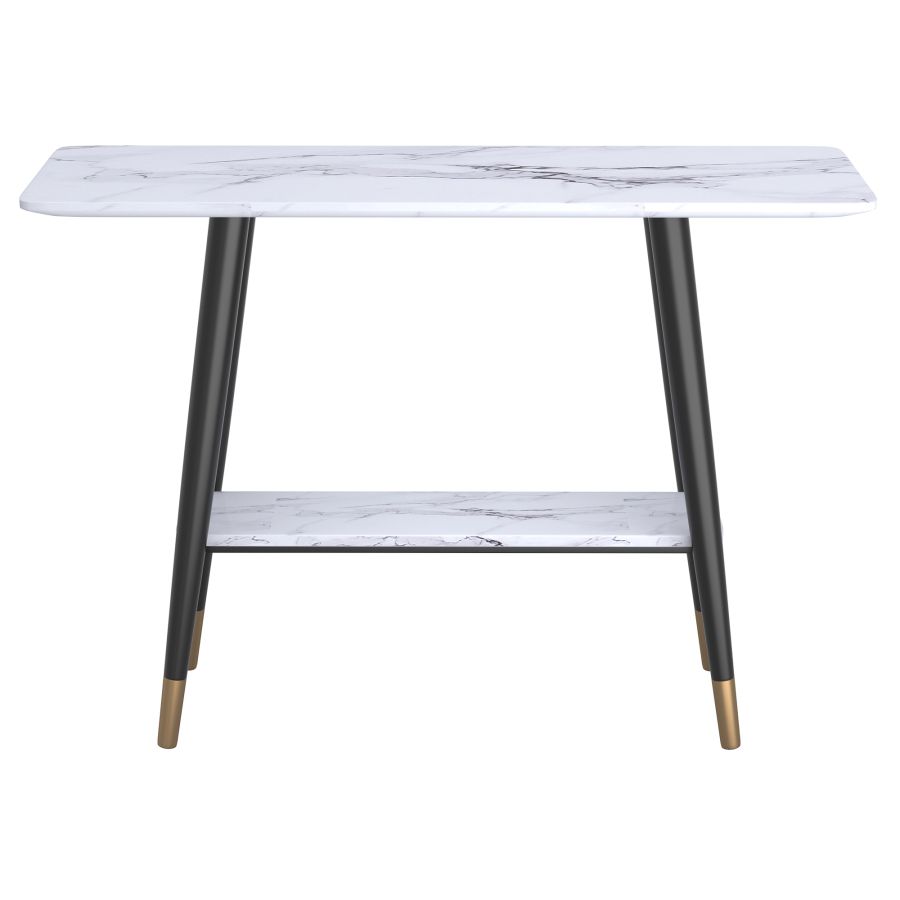 Table console Emery à 2 niveaux en faux marbre blanc ( Meuble Mtl ) 