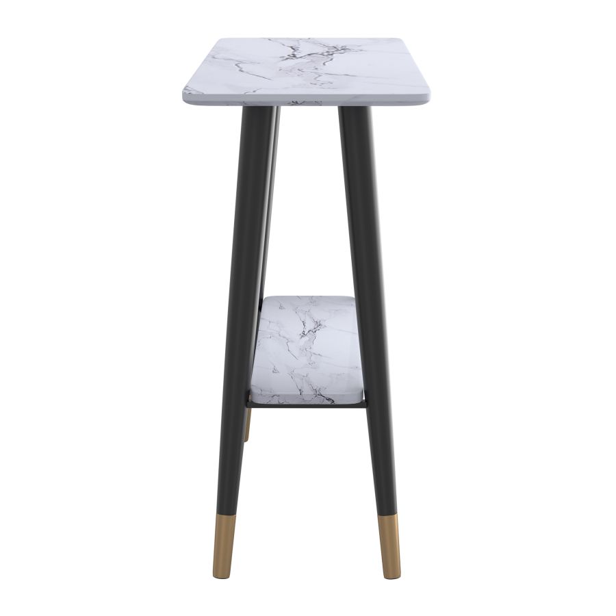 Table console Emery à 2 niveaux en faux marbre blanc ( Meuble Mtl ) 