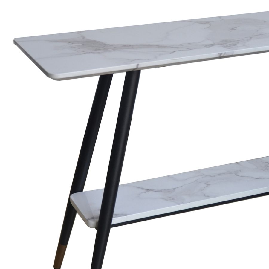 Table console Emery à 2 niveaux en faux marbre blanc ( Meuble Mtl ) 