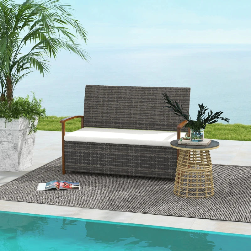 Banc d'extérieur en rotin avec coussin, causeuse de patio, meubles de patio, 50,2" x 25,2" x 31,9", blanc crème