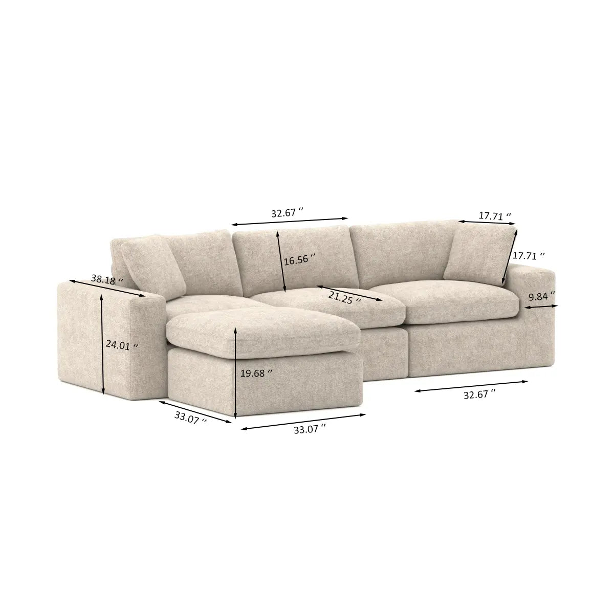 Sectionnel réversible 108" | Beige et ressorts ensachés