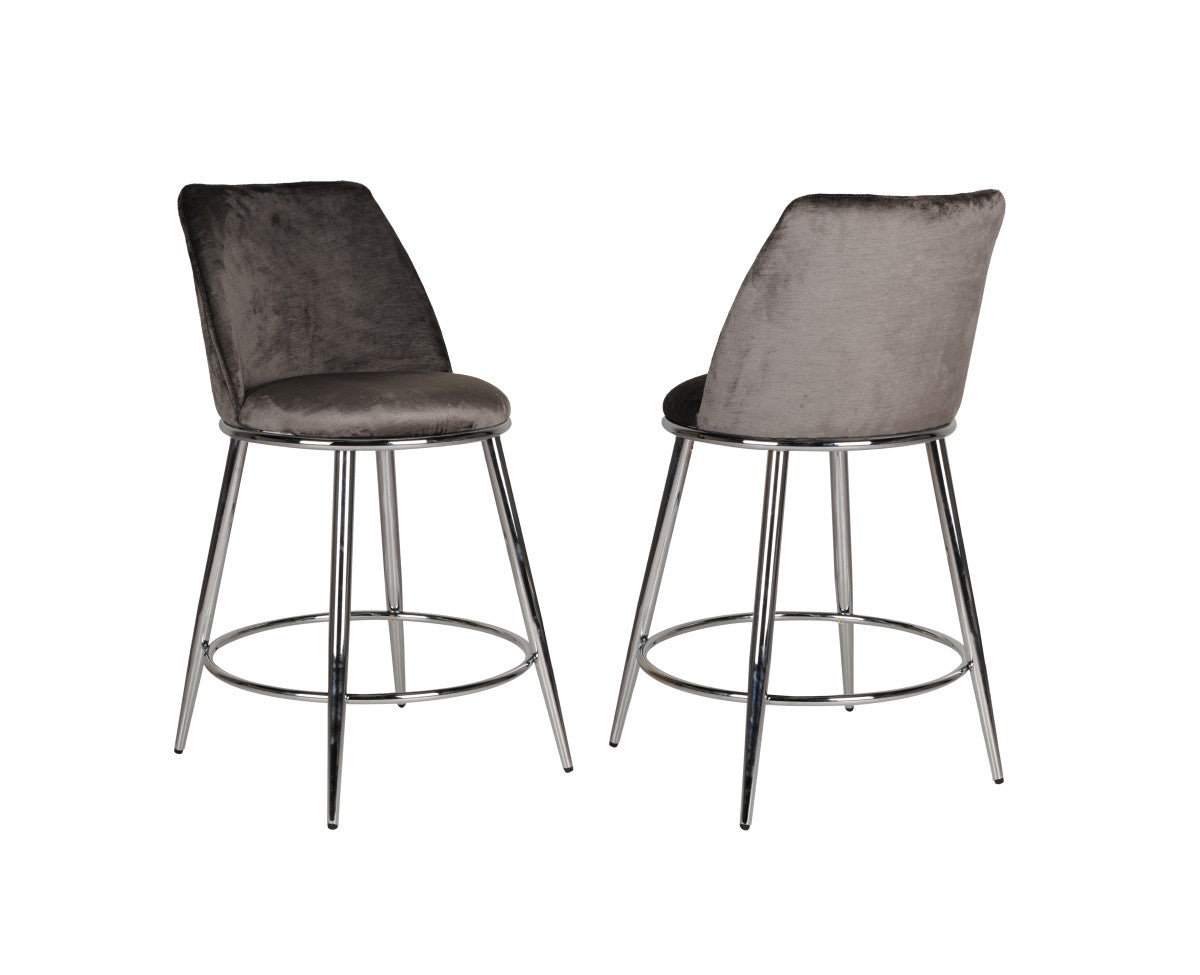 Ensemble de 2 Tabourets de Comptoir Nova - Gris et Chrome