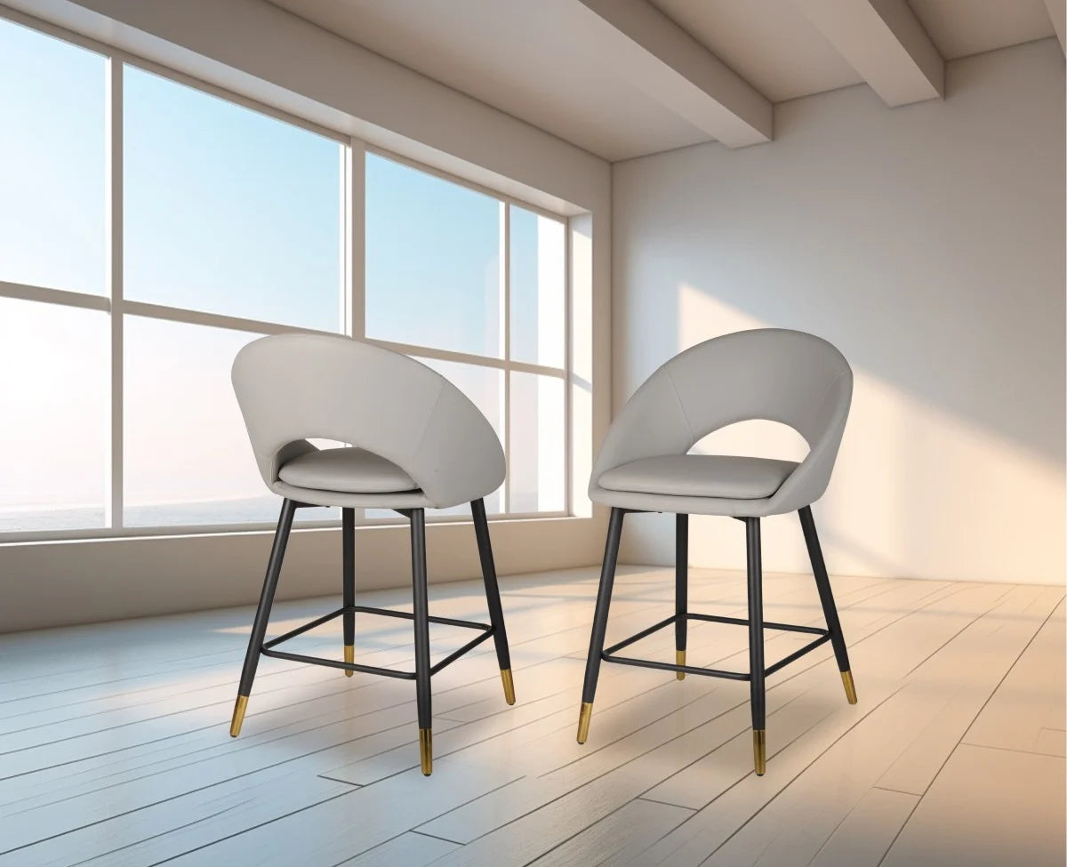 Tabourets Mila (Ensemble de 2) | Gris &amp; Or | Confort Moderne
