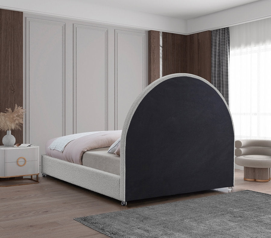 Lit Rembourré Design Contemporain - Tissu Boucle Crème, Acrylique, Matelas