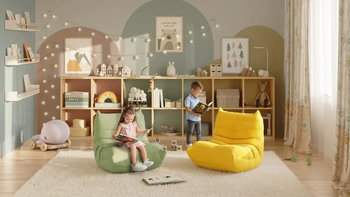 Petit fauteuil moderne pour enfant | Jaune Pâle et ressorts ensachés