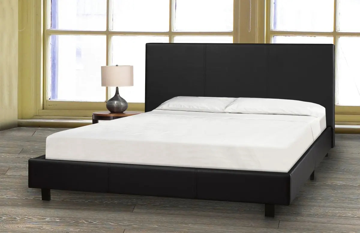Combo Lit Queen en Similicuir Noir + Matelas à ressorts Bonnell