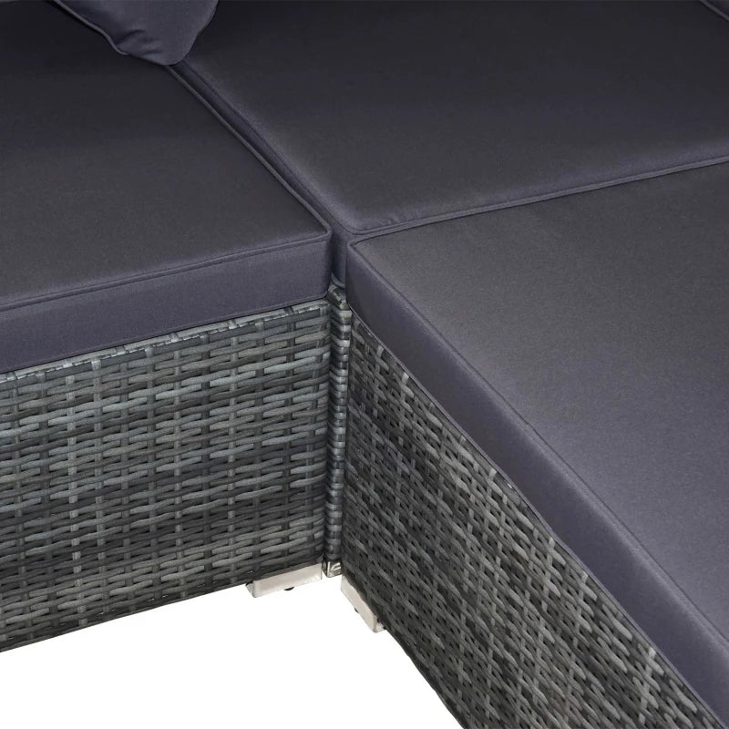 Ensemble sectionnel de jardin en osier 7 pièces avec table à thé, canapé de salon en rotin avec coussin, gris foncé