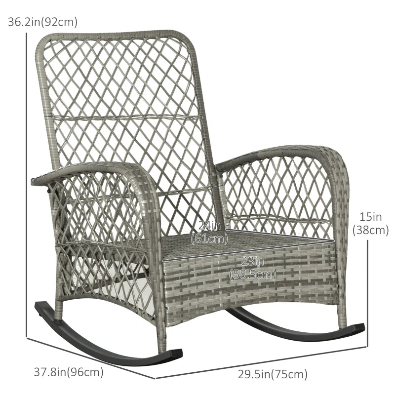 Chaise à bascule en rotin, meubles d'extérieur à bascule de Patio en osier avec coussins épais, pour porche de jardin et arrière-cour, kaki