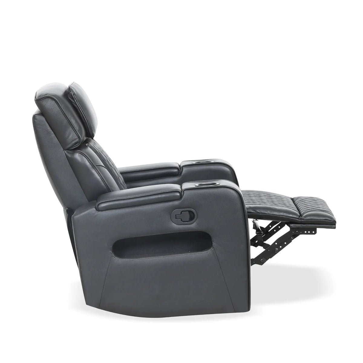 Canapé inclinable Colton en cuir noir électrique avec console